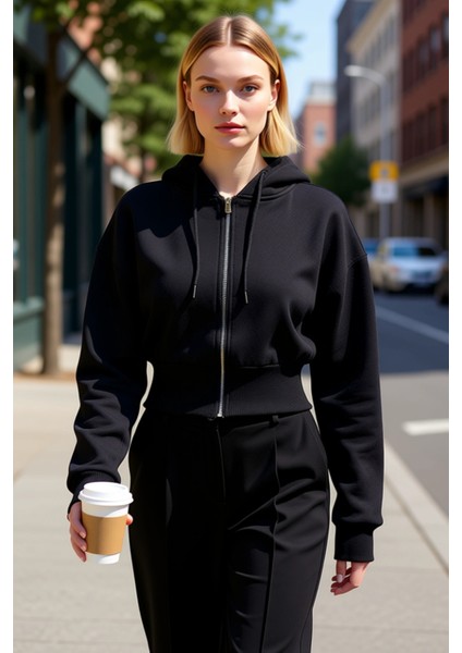 Kadın Kapüşonlu Fermuarlı Uzun Kollu Örme Sweatshirt Fonksiyonel Dayanıklı Kaliteli Modern fiyatları