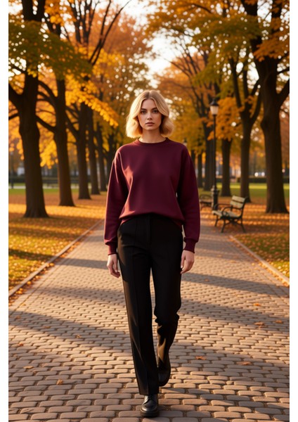 Kadın Bisiklet Yaka Düşük Kol Uzun Kollu Regular Kalıp Sweatshirt Fonksiyonel Dayanıklı Şık