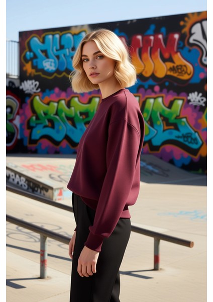 Kadın Bisiklet Yaka Düşük Kol Uzun Kollu Regular Kalıp Sweatshirt Fonksiyonel Dayanıklı Şık indirimleri