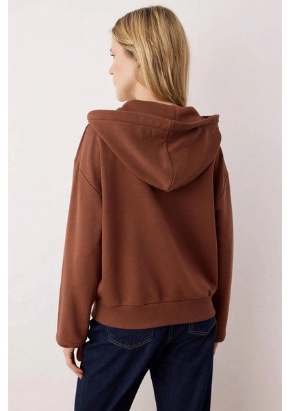 Kadın Kapüşonlu Standart Kol Bağlama Detaylı Örme Sweatshirt Fonksiyonel Dayanıklı Estetik fırsatları