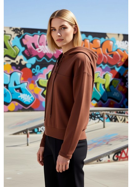 Kadın Kapüşonlu Standart Kol Bağlama Detaylı Örme Sweatshirt Fonksiyonel Dayanıklı Estetik indirimleri