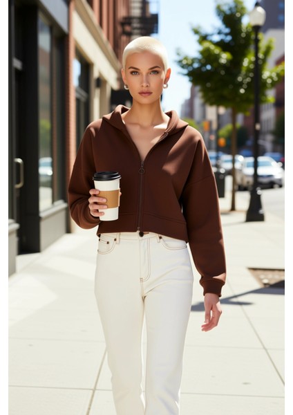 Kadın Kapüşonlu Fermuarlı Düşük Kol Örme Sweatshirt Fonksiyonel Dayanıklı Kaliteli Estetik fiyatları