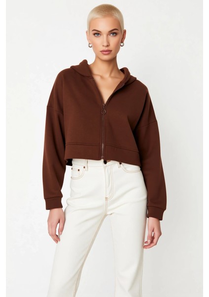 Kadın Kapüşonlu Fermuarlı Düşük Kol Örme Sweatshirt Fonksiyonel Dayanıklı Kaliteli Estetik modelleri