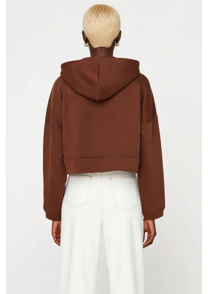 Kadın Kapüşonlu Fermuarlı Düşük Kol Örme Sweatshirt Fonksiyonel Dayanıklı Kaliteli Estetik fırsatları