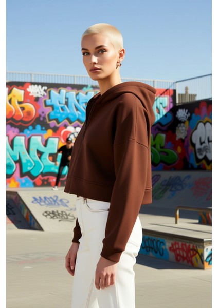 Kadın Kapüşonlu Fermuarlı Düşük Kol Örme Sweatshirt Fonksiyonel Dayanıklı Kaliteli Estetik indirimleri