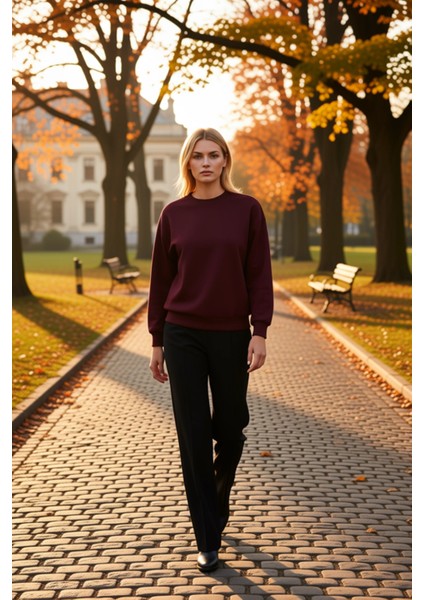 Kadın Bisiklet Yaka Düşük Kol Regular Kalıp Örme Sweatshirt Fonksiyonel Dayanıklı Kaliteli