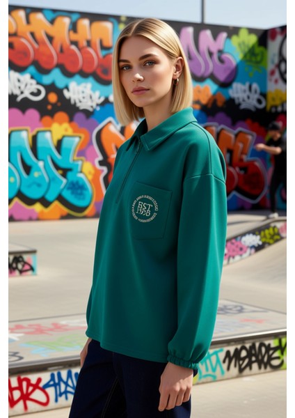 Kadın Polo Yaka Düşük Kol Nakışlı Fermuarlı Sweatshirt Fonksiyonel Dayanıklı Kaliteli Spor indirimleri