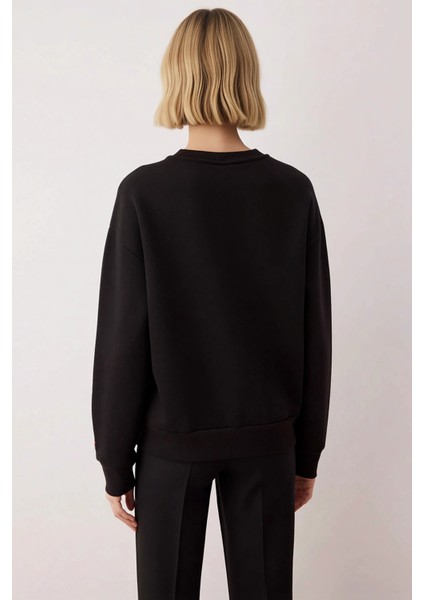 Kadın Bisiklet Yaka Düşük Kol Nakışlı Örme Sweatshirt Fonksiyonel Dayanıklı Kaliteli Rahat fırsatları