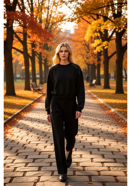 Kadın Bisiklet Yaka Reglan Kol Örme Sweatshirt Fonksiyonel Dayanıklı Kaliteli Konforlu Şık