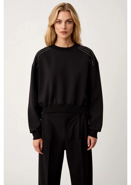 Kadın Bisiklet Yaka Reglan Kol Örme Sweatshirt Fonksiyonel Dayanıklı Kaliteli Konforlu Şık modelleri