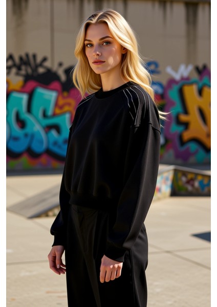 Kadın Bisiklet Yaka Reglan Kol Örme Sweatshirt Fonksiyonel Dayanıklı Kaliteli Konforlu Şık indirimleri