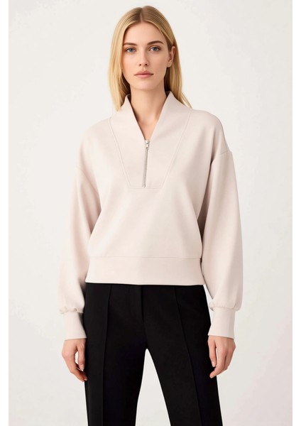 Kadın Dik Yaka Düşük Kol Fermuarlı Örme Sweatshirt Fonksiyonel Dayanıklı Kaliteli Konforlu modelleri
