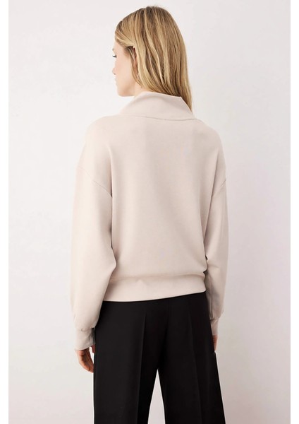 Kadın Dik Yaka Düşük Kol Fermuarlı Örme Sweatshirt Fonksiyonel Dayanıklı Kaliteli Konforlu fırsatları