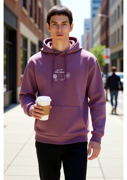 Erkek Kapüşonlu Standart Kol Regular Kalıp Uzay Nakışlı Sweatshirt Fonksiyonel Dayanıklı Şık fiyatları