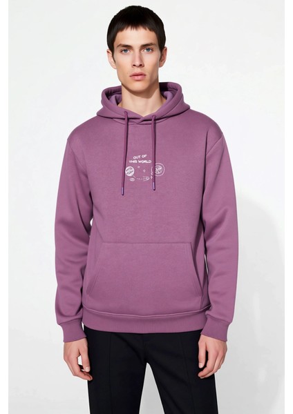 Erkek Kapüşonlu Standart Kol Regular Kalıp Uzay Nakışlı Sweatshirt Fonksiyonel Dayanıklı Şık modelleri