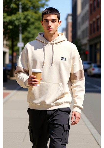 Erkek Kapüşonlu Standart Kol Renk Bloklu Oversize Kalıp Sweatshirt Fonksiyonel Dayanıklı Şık fiyatları