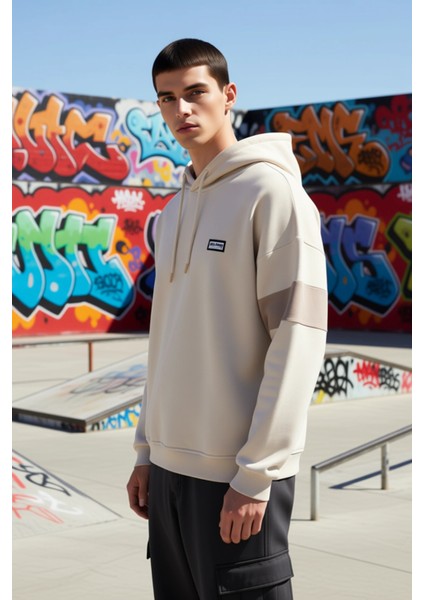 Erkek Kapüşonlu Standart Kol Renk Bloklu Oversize Kalıp Sweatshirt Fonksiyonel Dayanıklı Şık fırsatları