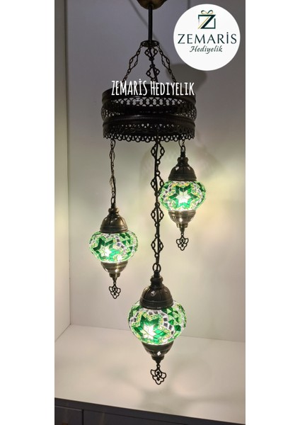 El Yapımı Otantik Mozaik 3 Lü Avize Tavan Sarkıt Dekoratif