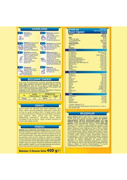 Bebek Devam Sütü No3 400 gr fırsatları