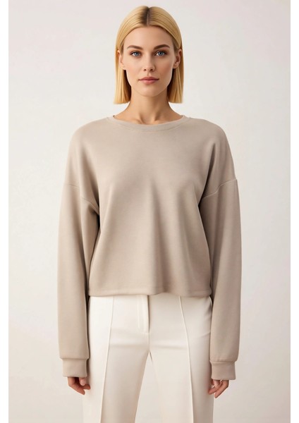 Kadın Bisiklet Yaka Standart Kol Crop Örme Sweatshirt Fonksiyonel Dayanıklı Kaliteli Rahat modelleri