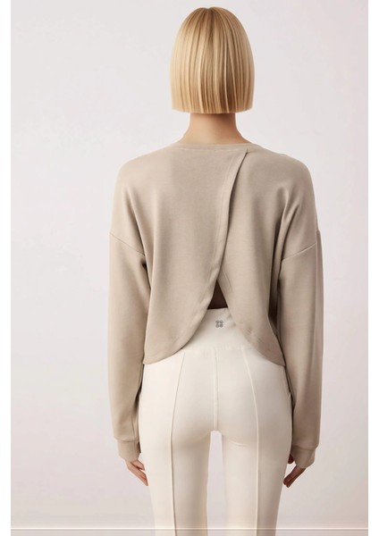 Kadın Bisiklet Yaka Standart Kol Crop Örme Sweatshirt Fonksiyonel Dayanıklı Kaliteli Rahat fırsatları