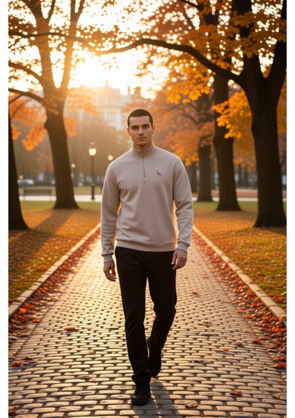 Erkek Dik Yaka Standart Kol Regular Kalıp Sweatshirt Fonksiyonel Dayanıklı Kaliteli Modern