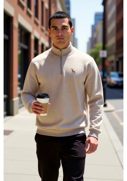 Erkek Dik Yaka Standart Kol Regular Kalıp Sweatshirt Fonksiyonel Dayanıklı Kaliteli Modern fiyatları