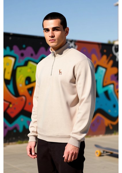 Erkek Dik Yaka Standart Kol Regular Kalıp Sweatshirt Fonksiyonel Dayanıklı Kaliteli Modern indirimleri