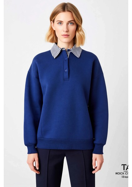 Kadın Polo Yaka Düşük Kol Düğme Detaylı Sweatshirt Fonksiyonel Dayanıklı Kaliteli Konforlu modelleri