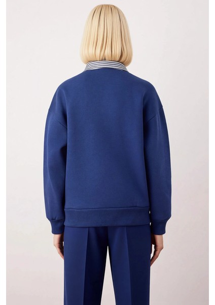 Kadın Polo Yaka Düşük Kol Düğme Detaylı Sweatshirt Fonksiyonel Dayanıklı Kaliteli Konforlu fırsatları