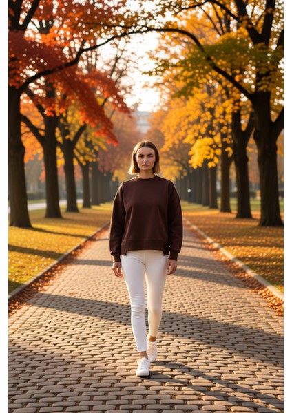 Kadın Bisiklet Yaka Düşük Kol %100 Pamuk Sweatshirt Fonksiyonel Dayanıklı Kaliteli Estetik