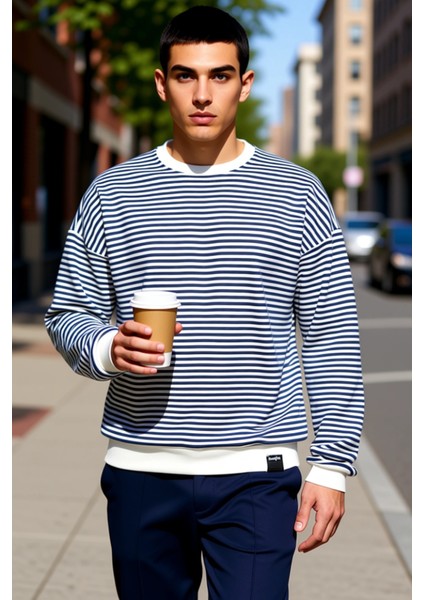 Erkek Bisiklet Yaka Standart Kol Çizgili Oversize Sweatshirt Fonksiyonel Dayanıklı Estetik fiyatları