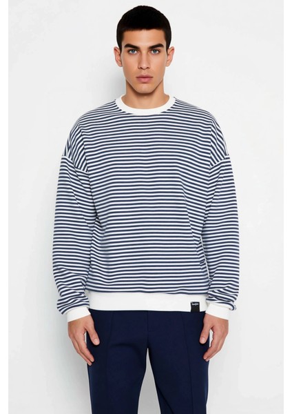 Erkek Bisiklet Yaka Standart Kol Çizgili Oversize Sweatshirt Fonksiyonel Dayanıklı Estetik modelleri