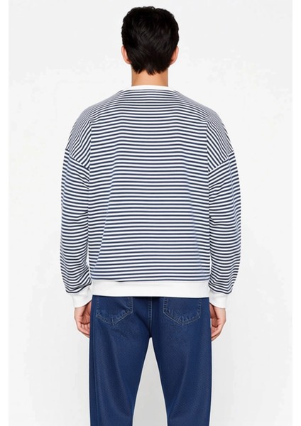 Erkek Bisiklet Yaka Standart Kol Çizgili Oversize Sweatshirt Fonksiyonel Dayanıklı Estetik fırsatları