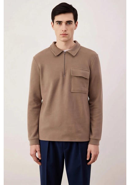 Erkek Polo Yaka Fermuarlı Cep Detaylı %100 Pamuk Sweatshirt Fonksiyonel Dayanıklı Kaliteli modelleri