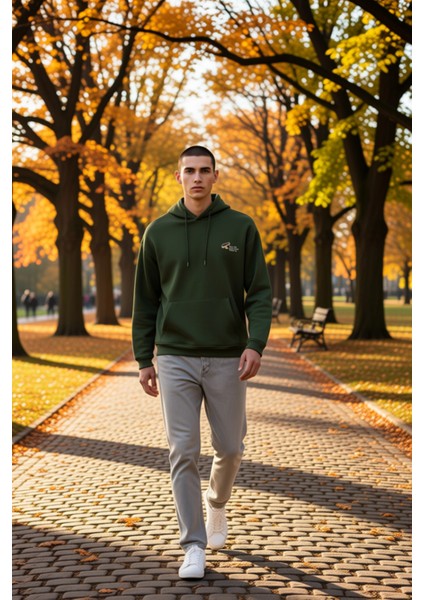 Erkek Kapüşonlu Düşük Kol Sweatshirt Slogan Nakışlı Fonksiyonel Dayanıklı Kaliteli Estetik