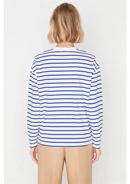 Kadın Bisiklet Yaka Düşük Kol Çizgili Örme Geniş Kesim Sweatshirt Fonksiyonel Dayanıklı Şık fırsatları