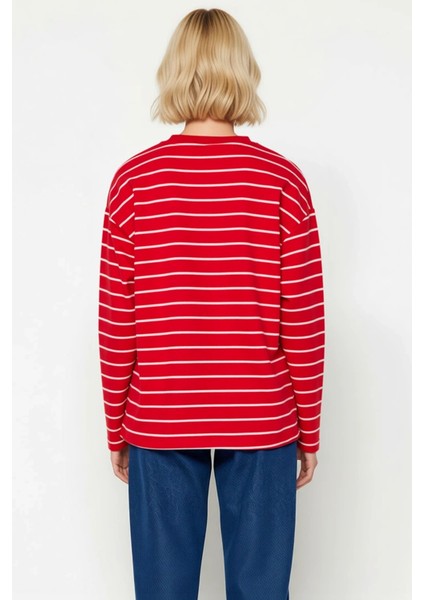 Kadın Bisiklet Yaka Düşük Kol Çizgili Örme Geniş Kesim Sweatshirt Fonksiyonel Dayanıklı Şık fırsatları