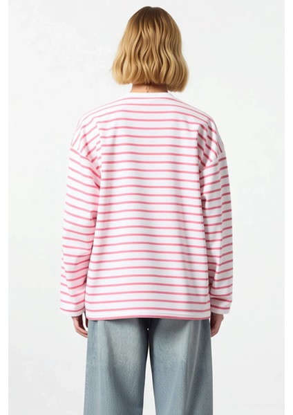 Kadın Bisiklet Yaka Düşük Kol Çizgili Örme Geniş Kesim Sweatshirt Fonksiyonel Dayanıklı Şık fırsatları