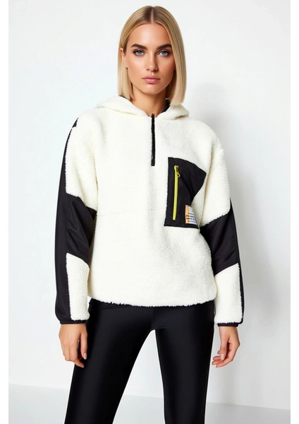 Kadın Dik Yaka Düşük Kol Renk Bloklu Peluş Sweatshirt Fonksiyonel Dayanıklı Kaliteli Rahat modelleri