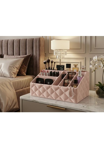 Elit Kapitone Tasarım Makyaj Organizeri – Lüks Dekoratif Masaüstü Düzenleyici – Doğa Dostu Özel Dokulu Fırçalık & Kozmetik Kutusu indirimleri