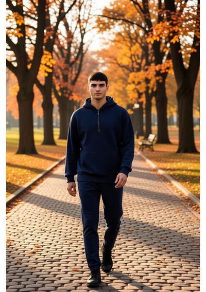 Erkek Kapüşonlu Fermuarlı Düşük Kol Uzun Kollu Kalıp Sweatshirt Fonksiyonel Dayanıklı Spor