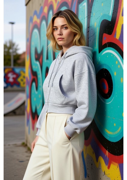 Kadın Kapüşonlu Düşük Kol Fermuarlı Örme Sweatshirt Fonksiyonel Dayanıklı Kaliteli Estetik indirimleri