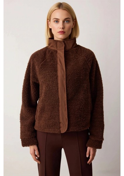 Kadın Dik Yaka Düşük Kol Fermuarlı Peluş Kalın Örme Sweatshirt Fonksiyonel Dayanıklı Rahat modelleri