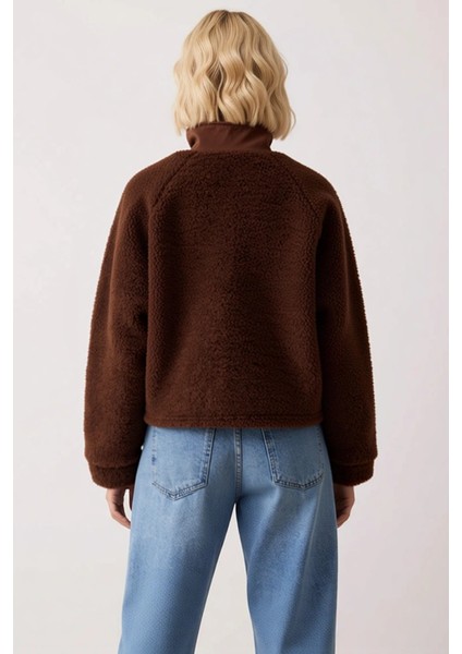 Kadın Dik Yaka Düşük Kol Fermuarlı Peluş Kalın Örme Sweatshirt Fonksiyonel Dayanıklı Rahat fırsatları