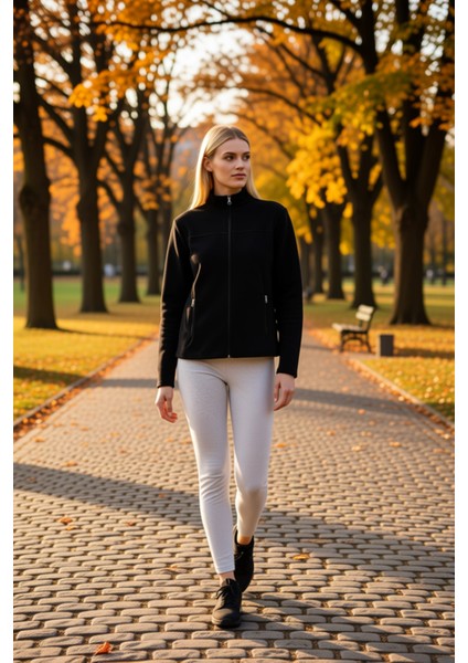 Kadın Dik Yaka Standart Kol Regular Kalıp Fermuarlı Örme Sweatshirt Fonksiyonel Dayanıklı Şık