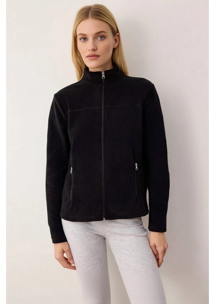 Kadın Dik Yaka Standart Kol Regular Kalıp Fermuarlı Örme Sweatshirt Fonksiyonel Dayanıklı Şık modelleri