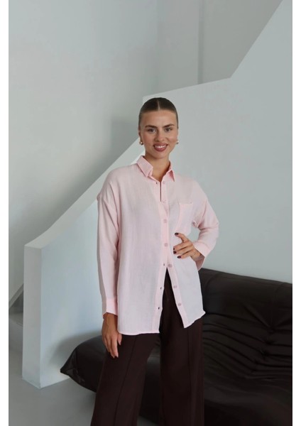 Tek Cepli Müslin Gömlek Pembe