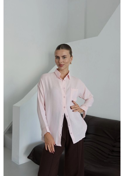 Tek Cepli Müslin Gömlek Pembe fırsatları