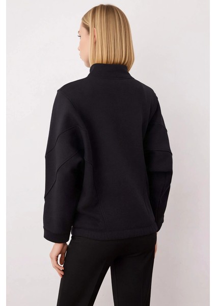 Kadın Dik Yaka Fermuarlı Düşük Kol Örme Sweatshirt Fonksiyonel Dayanıklı Kaliteli Konforlu fırsatları